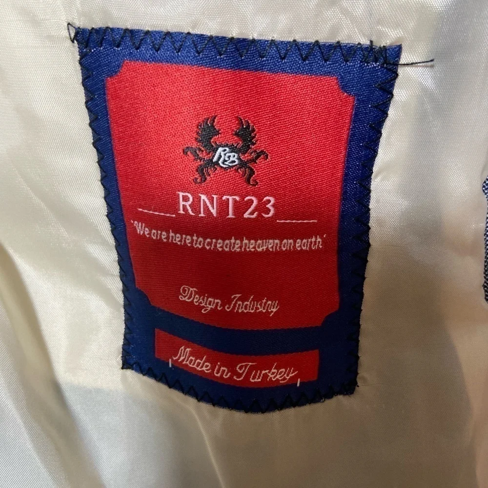 RNT23 Blazer Jacket Mens Size 46 Denim Leather Trim Full Zip Sport Coat NWT $259